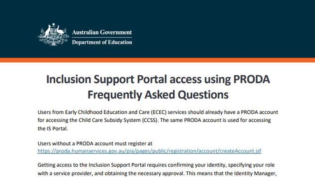 Inclusion Support Portal access using PRODA FA Qs