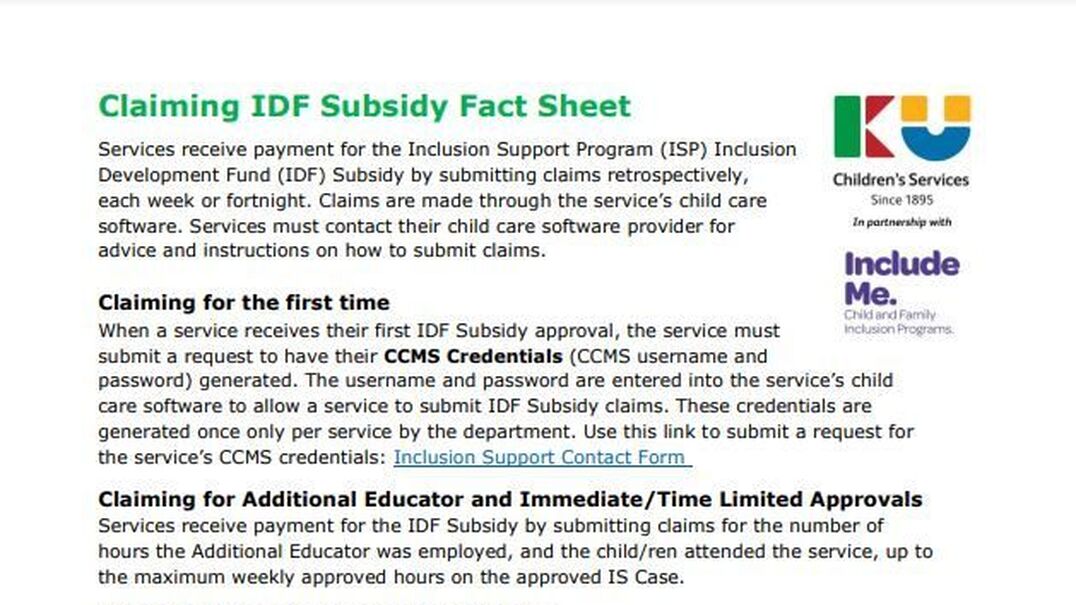 Claiming IDF Subsidy Fact Sheet