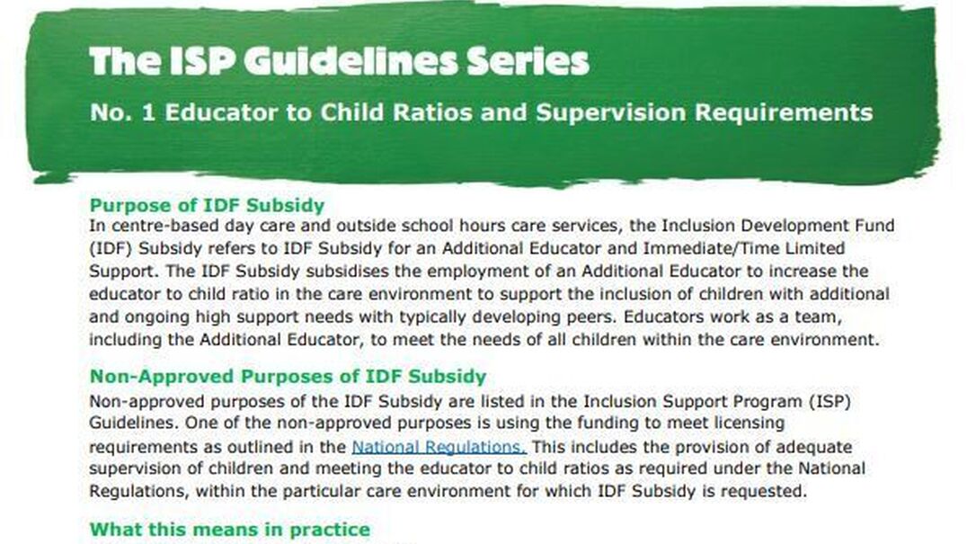 The ISP Guidelines Series No 1 Educator to Child Ratios Supervision Requirements