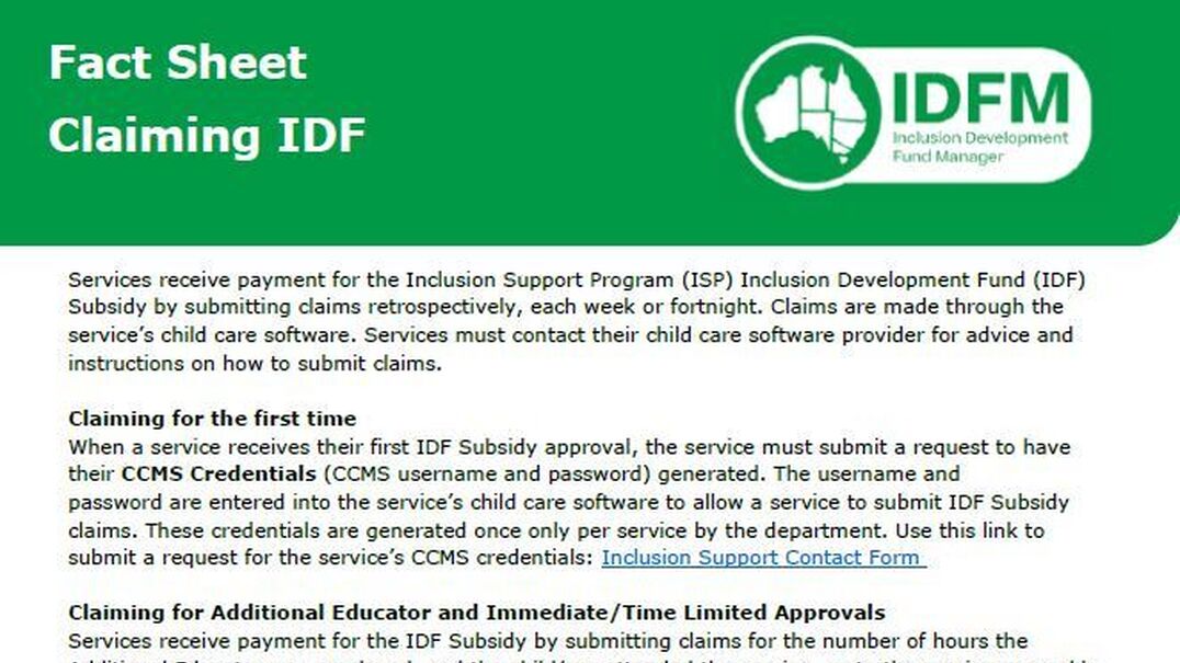 Fact Sheet Claiming IDF